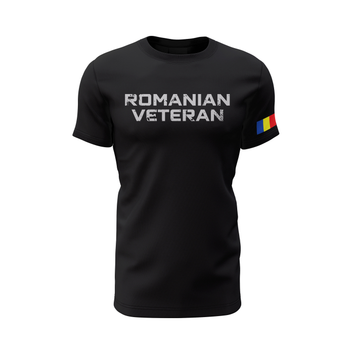 Romanian Veteran - Tricou Premium din Bumbac 100%, 190 GSM, Pre-Micșorat - Negru [2]