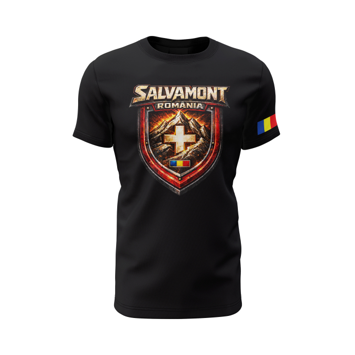 Salvamont V1.0 - Tricou Premium din Bumbac 100%, 190 GSM, Pre-Micșorat - Negru [2]