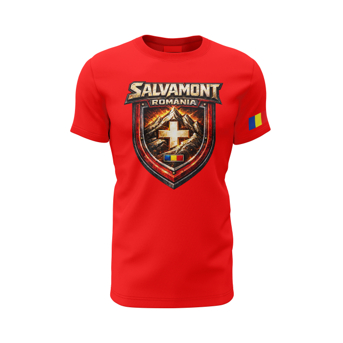 Salvamont V1.0 - Tricou Premium din Bumbac 100%, 190 GSM, Pre-Micșorat - Roșu [2]