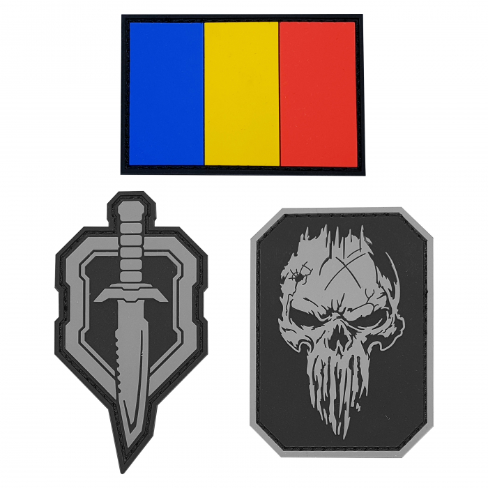 Set de 3 Embleme din PVC - Steagul României, Craniul Spec Ops Design, Logoul Spec Ops Design [1]