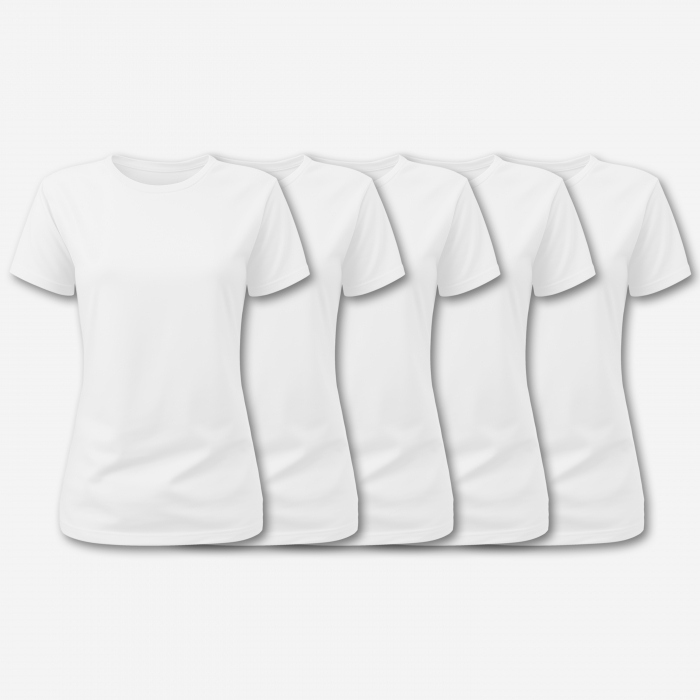 Set de 5 Tricouri O-Neck Premium pentru Femei, Bumbac 100%, 190 GSM, Pre-Micșorat - Alb [1]