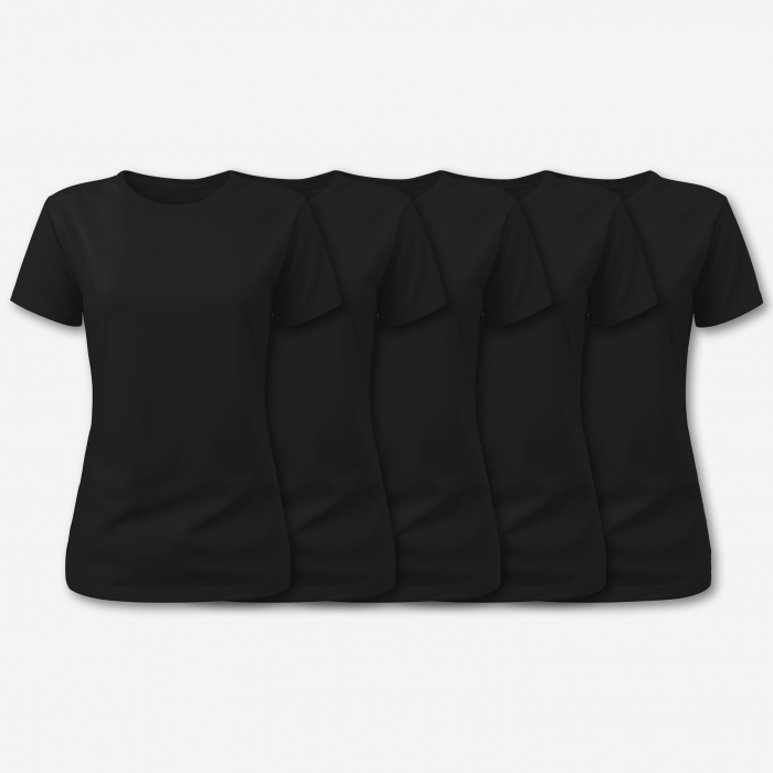 Set de 5 Tricouri O-Neck Premium pentru Femei, Bumbac 100%, 190 GSM, Pre-Micșorat - Negru [1]