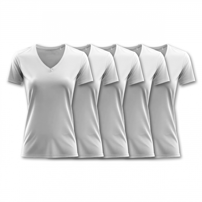 Set de 5 Tricouri V-Neck Premium pentru Femei, Bumbac 100%, 190 GSM, Pre-Micșorat - Alb - Sol's [1]