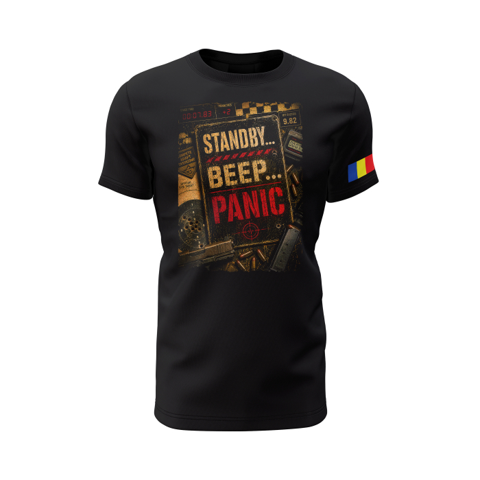 Standby Beep Panic V1.0 - Tricou Premium din Bumbac 100%, 190 GSM, Pre-Micșorat - Negru [2]