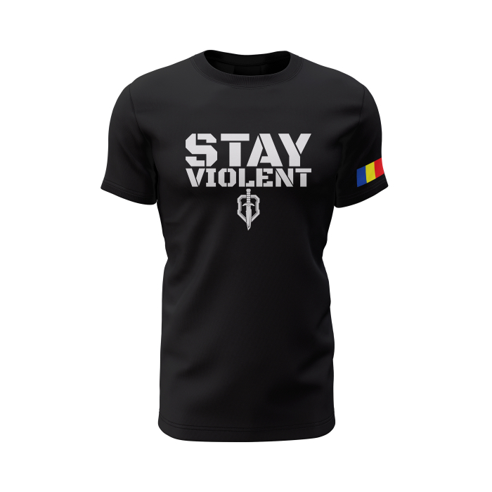 Stay Violent - Tricou Premium din Bumbac 100%, 190 GSM, Pre-Micșorat - Negru [2]