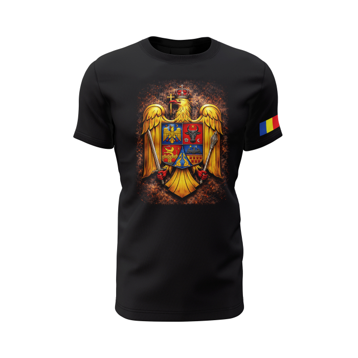 Stema României V1.0 - Tricou Premium din Bumbac 100%, 190 GSM, Pre-Micșorat - Negru [2]