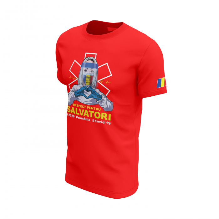Respect pentru Salvatori - Tricou Premium din Bumbac 100%, 190 GSM, Pre-Micșorat - Roşu [3]