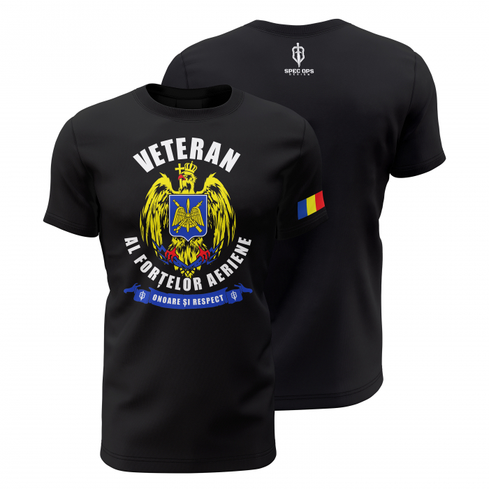 Veteran al Forţelor Aeriene - Tricou Premium din Bumbac 100%, 190 GSM, Pre-Micșorat - Negru [1]