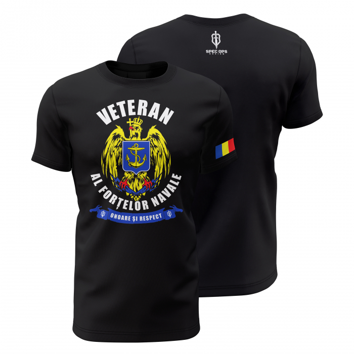Veteran al Forţelor Navale - Tricou Premium din Bumbac 100%, 190 GSM, Pre-Micșorat - Negru [1]