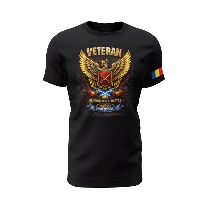 Veteran al Forțelor Terestre V2.0 - Tricou Premium din Bumbac 100%, 190 GSM, Pre-Micșorat - Negru [2]