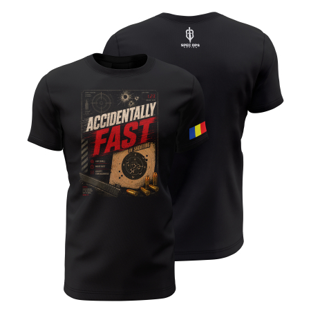 TIR SPORTIV [Arme de Foc] - Accidentally Fast In Shooting V1.0 - Tricou Premium din Bumbac 100%, 190 GSM, Pre-Micșorat - Negru