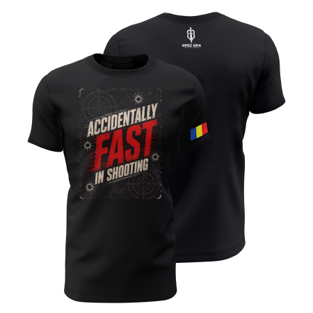 TIR SPORTIV [Arme de Foc] - Accidentally Fast In Shooting V2.0 - Tricou Premium din Bumbac 100%, 190 GSM, Pre-Micșorat - Negru
