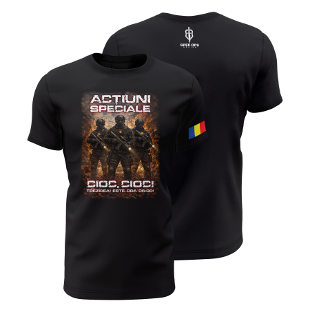 Toate Produsele Spec Ops Design - Acțiuni Speciale - Tricou Premium din Bumbac 100%, 190 GSM, Pre-Micșorat - Negru