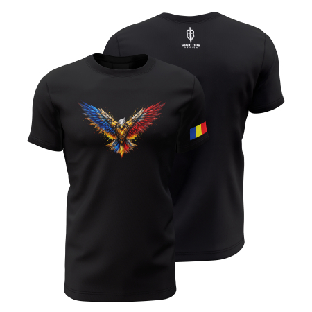 De Colecție - Acvila Tricoloră -  Tricou Premium din Bumbac 100%, 190 GSM, Pre-Micșorat - Negru