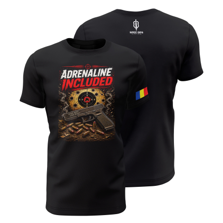 TIR SPORTIV [Arme de Foc] - Adrenaline Included V1.0 - Tricou Premium din Bumbac 100%, 190 GSM, Pre-Micșorat - Negru