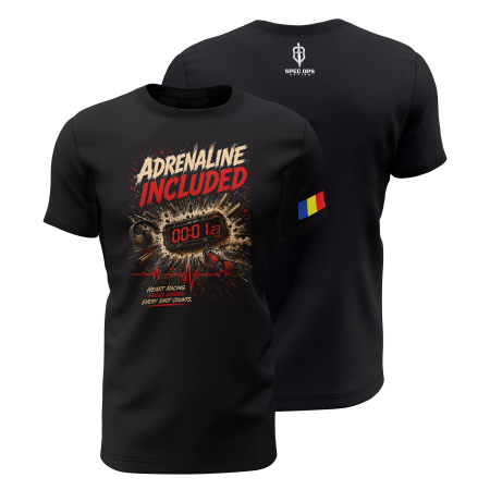 TIR SPORTIV [Arme de Foc] - Adrenaline Included V2.0 - Tricou Premium din Bumbac 100%, 190 GSM, Pre-Micșorat - Negru