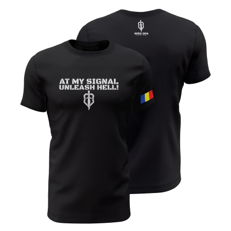 Patriotic - At My Signal Unleash Hell! - Tricou Premium din Bumbac 100%, 190 GSM, Pre-Micșorat - Negru