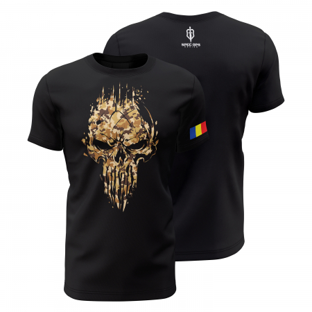 Craniu - Craniu în Camuflaj Deşert - Tricou Premium din Bumbac 100%, 190 GSM, Pre-Micșorat - Negru