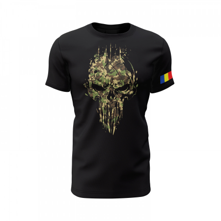 Craniu în Camuflaj Junglă - Tricou Premium din Bumbac 100%, 190 GSM, Pre-Micșorat - Negru [1]