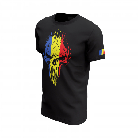Craniu în Tricolor - Tricou Premium din Bumbac 100%, 190 GSM, Pre-Micșorat - Negru [2]