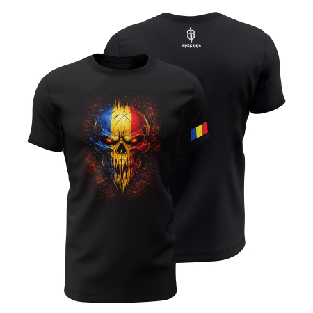 Toate Produsele Spec Ops Design - Craniu ROU - Tricou Premium din Bumbac 100%, 190 GSM, Pre-Micșorat - Negru