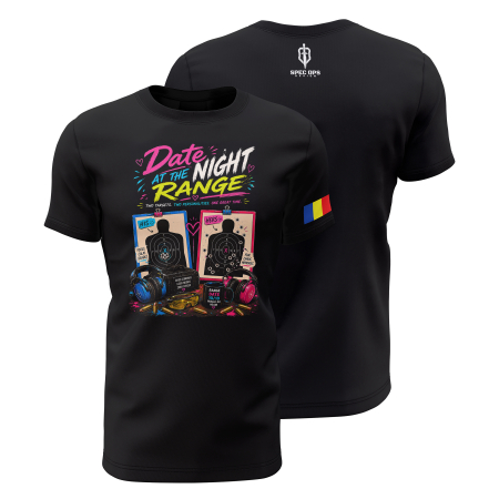 TIR SPORTIV [Arme de Foc] - Date At The Night Range - Tricou Premium din Bumbac 100%, 190 GSM, Pre-Micșorat - Negru