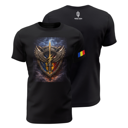 Armată - Emblema FOS V1.0 - Tricou Premium din Bumbac 100%, 190 GSM, Pre-Micșorat - Negru