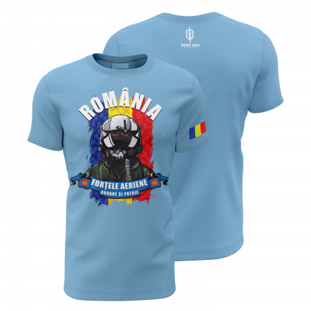 Patriotic - Forţele Aeriene - Tricou Premium din Bumbac 100%, 190 GSM, Pre-Micșorat - Albastru Deschis
