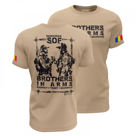 Patriotic - Fraţi de Arme - Tricou Premium din Bumbac 100%, 190 GSM, Pre-Micșorat - Crem