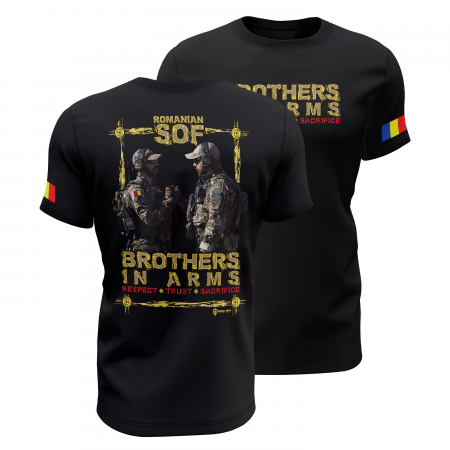 Patriotic - Frați de Arme - Tricou Premium din Bumbac 100%, 190 GSM, Pre-Micșorat - Negru