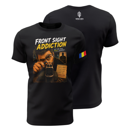 TIR SPORTIV [Arme de Foc] - Front Sight Addiction - Tricou Premium din Bumbac 100%, 190 GSM, Pre-Micșorat - Negru