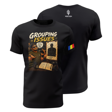TIR SPORTIV [Arme de Foc] - Grouping Issues - Tricou Premium din Bumbac 100%, 190 GSM, Pre-Micșorat - Negru