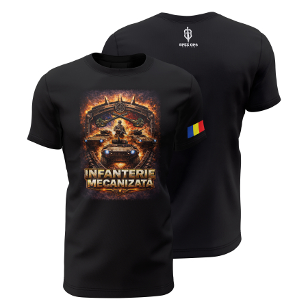 Armată - Infanterie Mecanizată - Tricou Premium din Bumbac 100%, 190 GSM, Pre-Micșorat - Negru