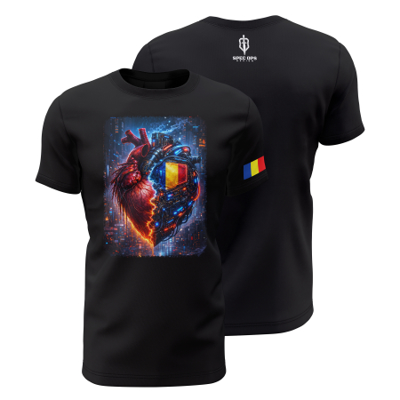 Noutăţi - Inimă Cyberpunk - Tricou Premium din Bumbac 100%, 190 GSM, Pre-Micșorat - Negru