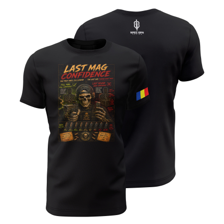 TIR SPORTIV [Arme de Foc] - Last Mag Confidence V1.0 - Tricou Premium din Bumbac 100%, 190 GSM, Pre-Micșorat - Negru
