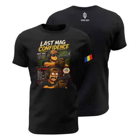 TIR SPORTIV [Arme de Foc] - Last Mag Confidence V2.0 - Tricou Premium din Bumbac 100%, 190 GSM, Pre-Micșorat - Negru