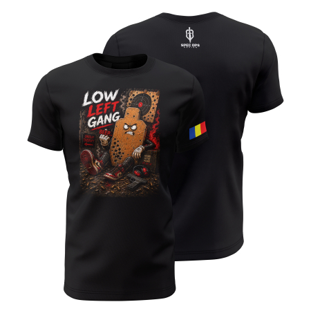 TIR SPORTIV [Arme de Foc] - Low Left Gang - Censored - Tricou Premium din Bumbac 100%, 190 GSM, Pre-Micșorat - Negru