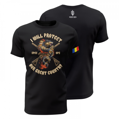 Toate Produsele Spec Ops Design - Lupul Dacic - Militar - Tricou Premium din Bumbac 100%, 190 GSM, Pre-Micșorat - Negru