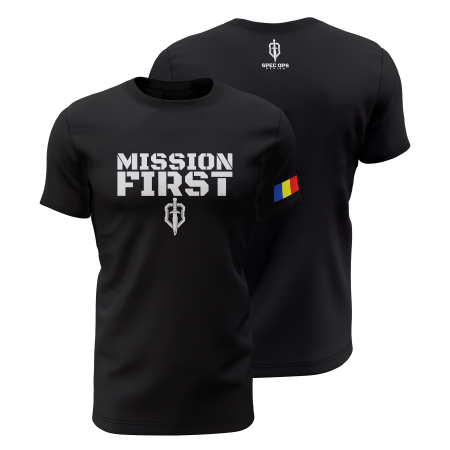 Motivațional - Mission First - Tricou Premium din Bumbac 100%, 190 GSM, Pre-Micșorat - Negru
