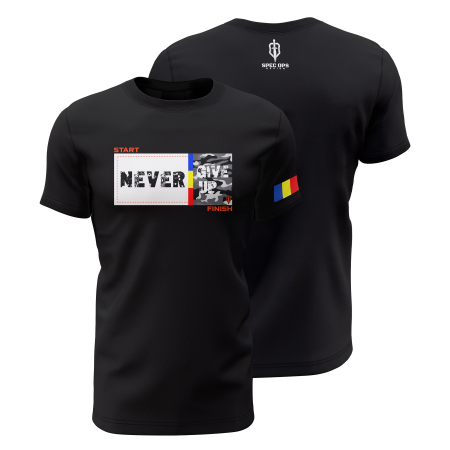 Toate Produsele Spec Ops Design - Never Give Up - Tricou Premium din Bumbac 100%, 190 GSM, Pre-Micșorat - Negru