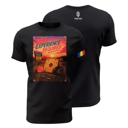 TIR SPORTIV [Arme de Foc] - No Experience Required - Tricou Premium din Bumbac 100%, 190 GSM, Pre-Micșorat - Negru