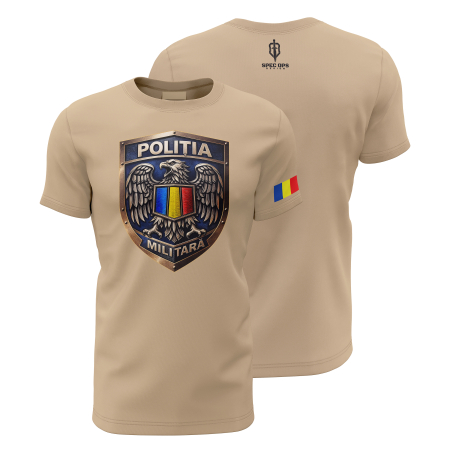 Toate Produsele Spec Ops Design - Emblema Poliția Militară - Tricou Premium din Bumbac 100%, 190 GSM, Pre-Micșorat - Crem