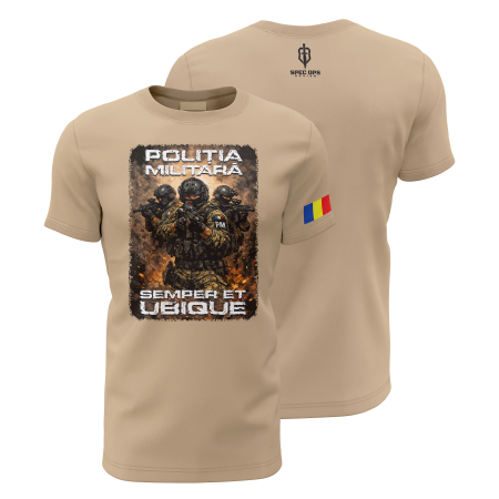 Toate Produsele Spec Ops Design - Poliția Militară V2.0 - Tricou Premium din Bumbac 100%, 190 GSM, Pre-Micșorat - Crem