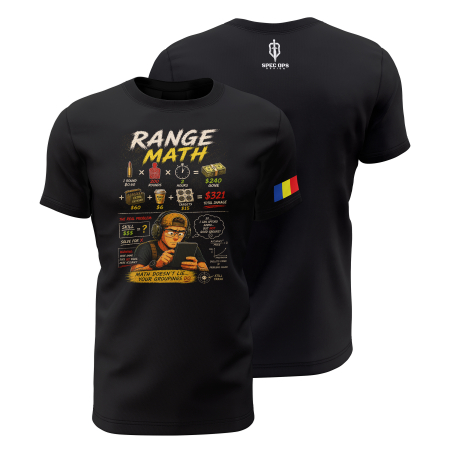 TIR SPORTIV [Arme de Foc] - Range Math - Tricou Premium din Bumbac 100%, 190 GSM, Pre-Micșorat - Negru