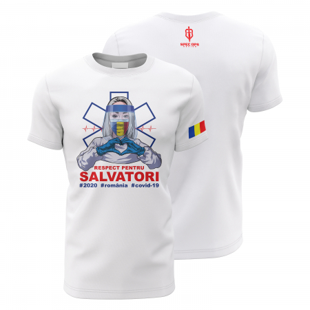 Lichidări de Stoc - Respect pentru Salvatori - Tricou Premium din Bumbac 100%, 190 GSM, Pre-Micșorat - Alb