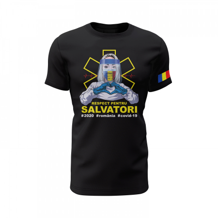 Respect pentru Salvatori - Tricou Premium din Bumbac 100%, 190 GSM, Pre-Micșorat - Negru [1]
