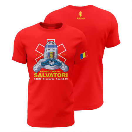 Lichidări de Stoc - Respect pentru Salvatori - Tricou Premium din Bumbac 100%, 190 GSM, Pre-Micșorat - Roşu
