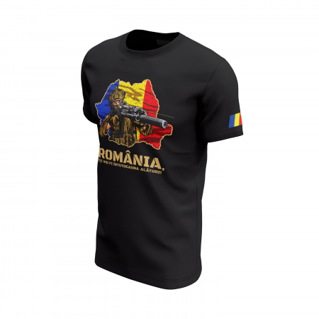 România - Tricou Premium din Bumbac 100%, 190 GSM, Pre-Micșorat - Negru [2]