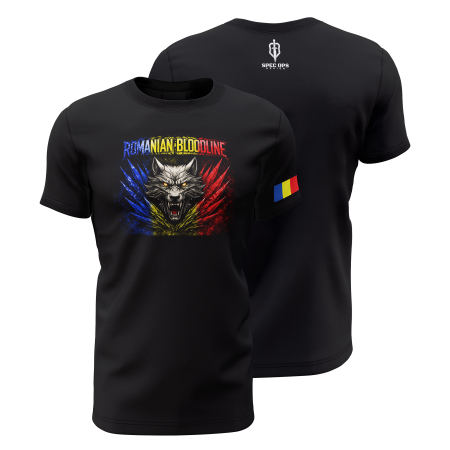 De Colecție - Romanian Bloodline - Lup - Tricou Premium din Bumbac 100%, 190 GSM, Pre-Micșorat - Negru