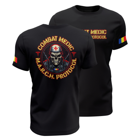 Operaţii Speciale - Romanian Combat Medic - Tricou Premium din Bumbac 100%, 190 GSM, Pre-Micșorat - Negru